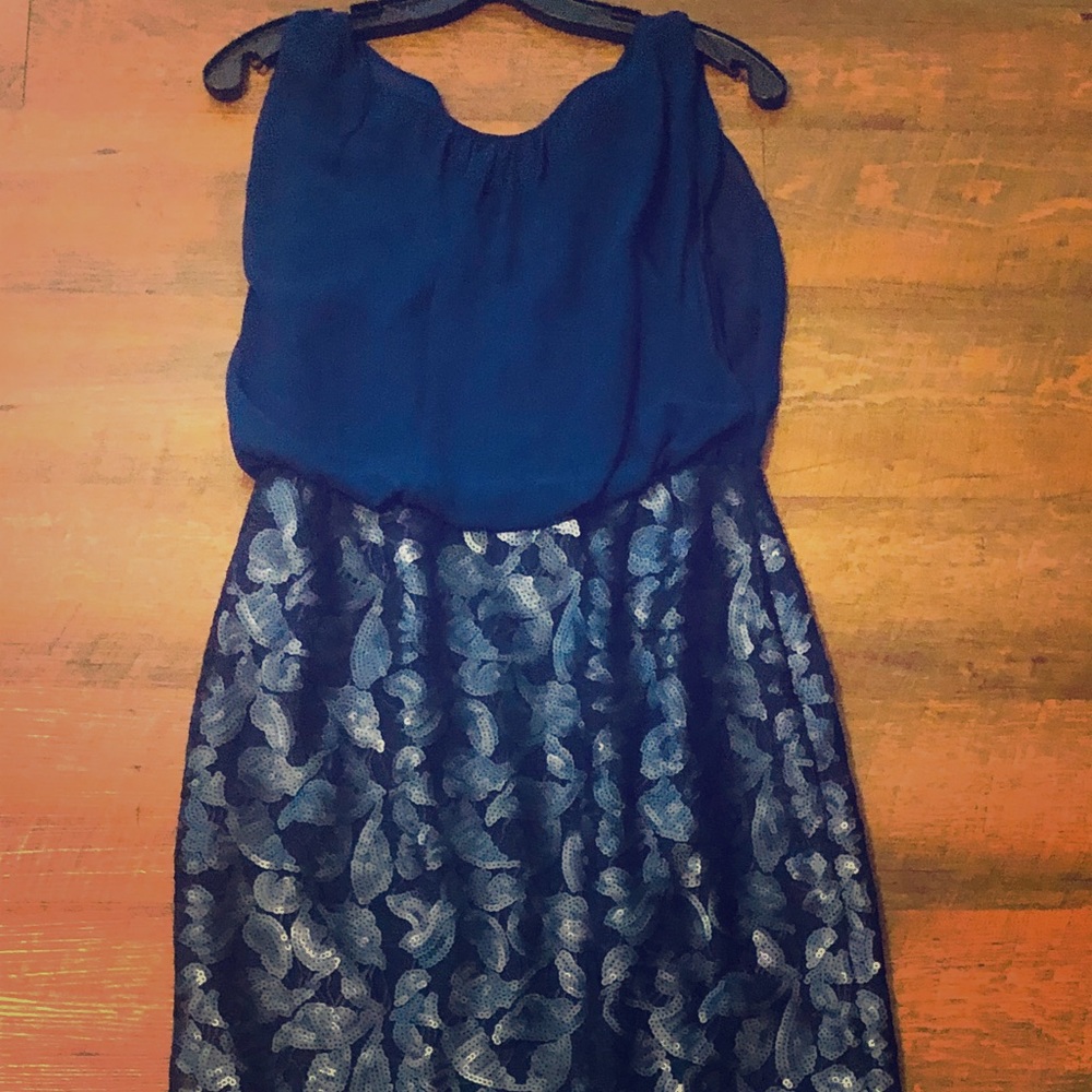 ADIAN MATTOX FORMAL Navy Chiffon Sequin Dress